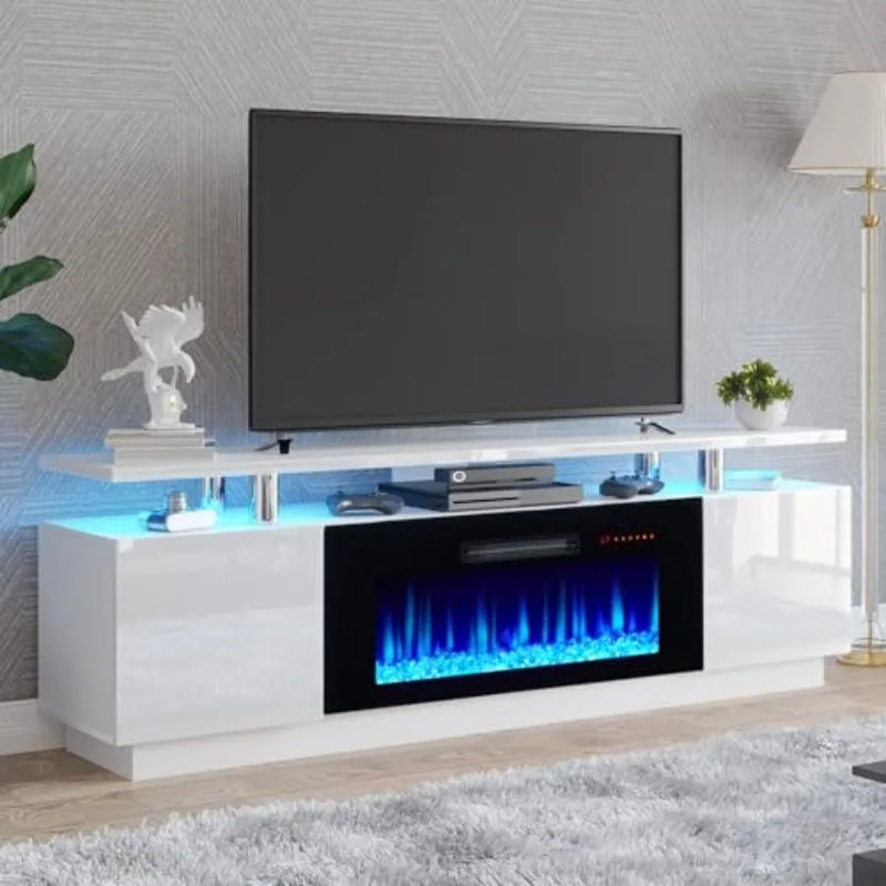 36 inch ivory white fireplace TV stand with LED lights