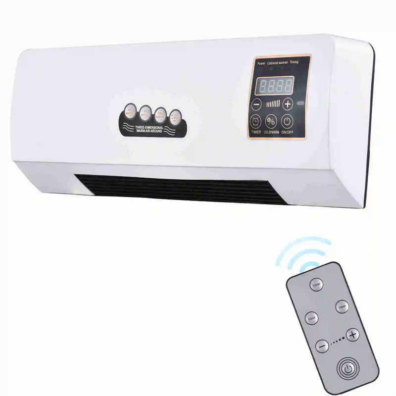 2-in-1 Wall-Mounted Fan Heater with Digital Display & Timer, Compact Electric Heater for Bedroom & Office