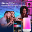 Bedside lamp in music sync mode, changing colour in time with music