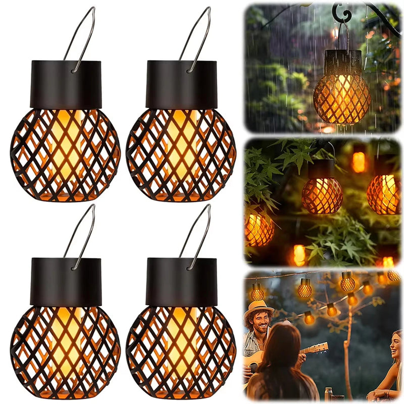 Solar hanging flame pendant lights with hollow branch design