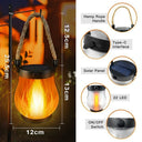 Lantern dimensions of 25.5cm tall by 12cm wide with hemp rope handle, Type-C port, solar panel, 22 LEDs and on-off switch