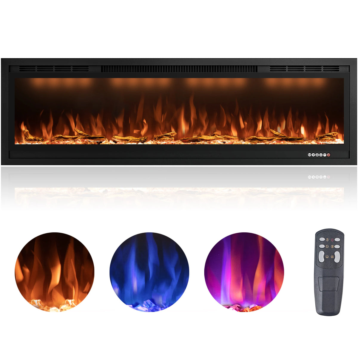 Media Electric Fireplace Heaters, 60 Inches Luxury Fireplace, Modern Recessed and Wall Mounted Fireplaces With Real
