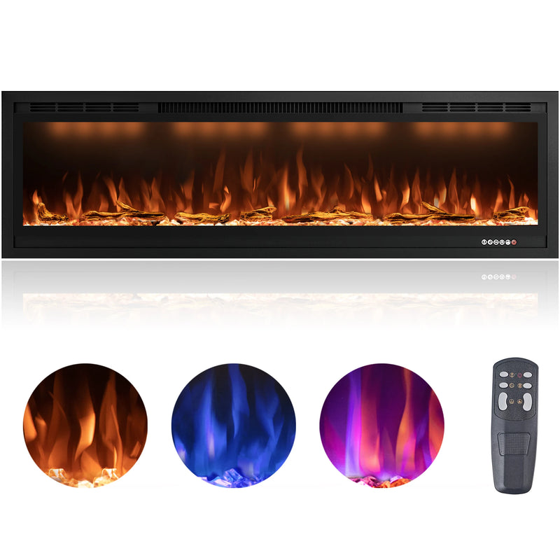 Media Electric Fireplace Heaters, 60 Inches Luxury Fireplace, Modern Recessed and Wall Mounted Fireplaces With Real