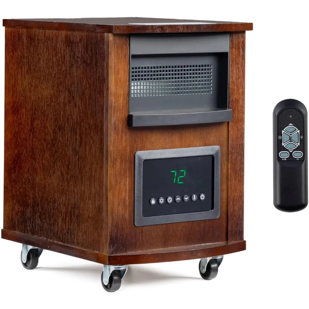 Wood-cabinet infrared quartz space heater with digital control panel