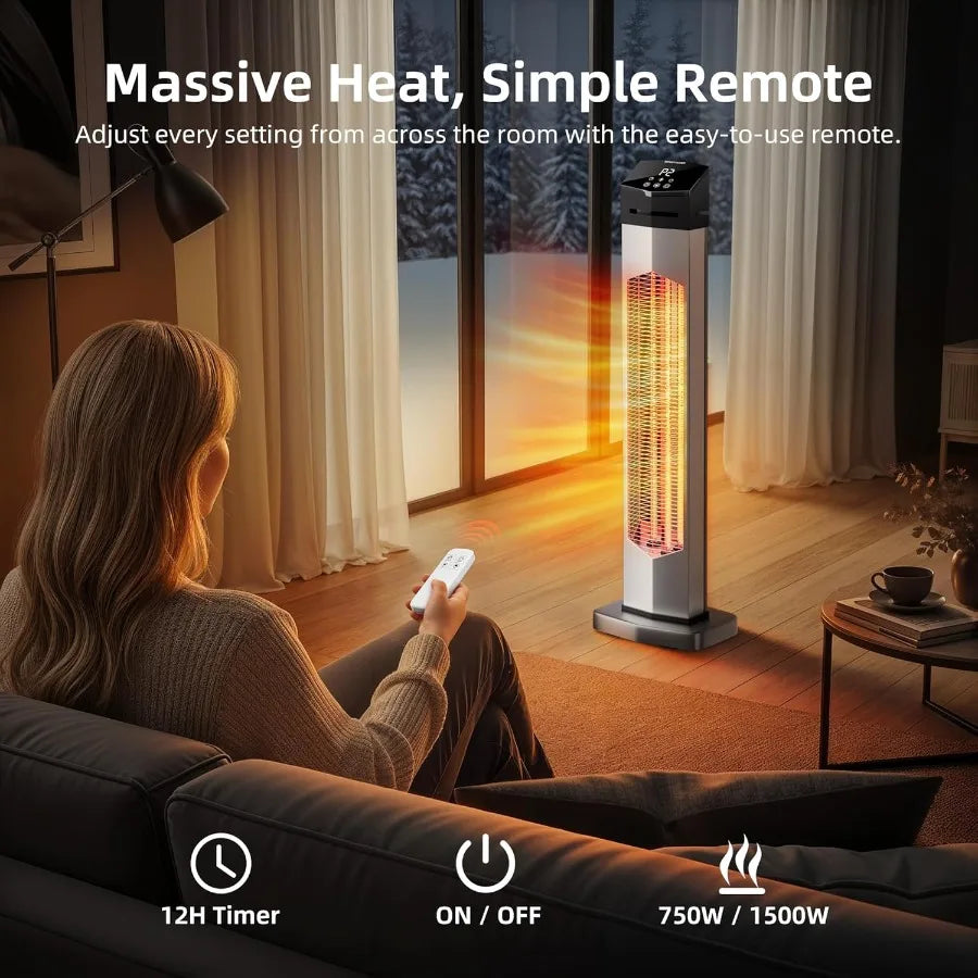 37-inch 1500W infrared patio heater tower, view 3