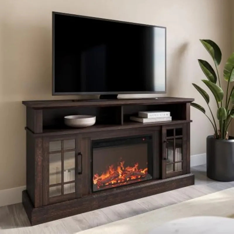 58 inch rustic fireplace TV stand with crackling sound