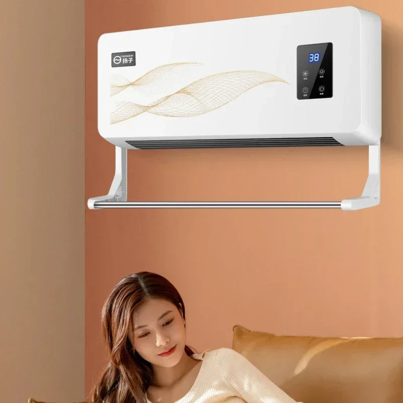 Wall-mounted PTC heater warming a bedroom