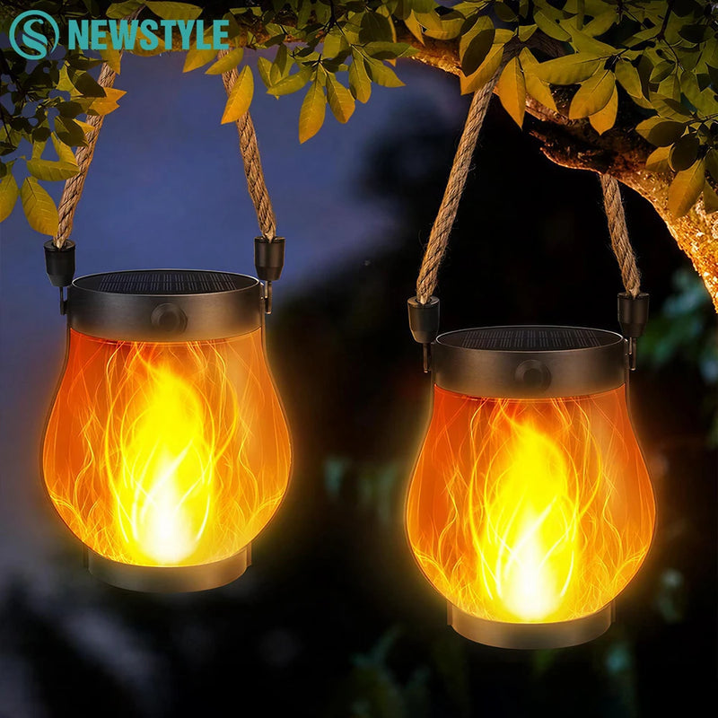 Solar flame rope hanging light with Type-C charging