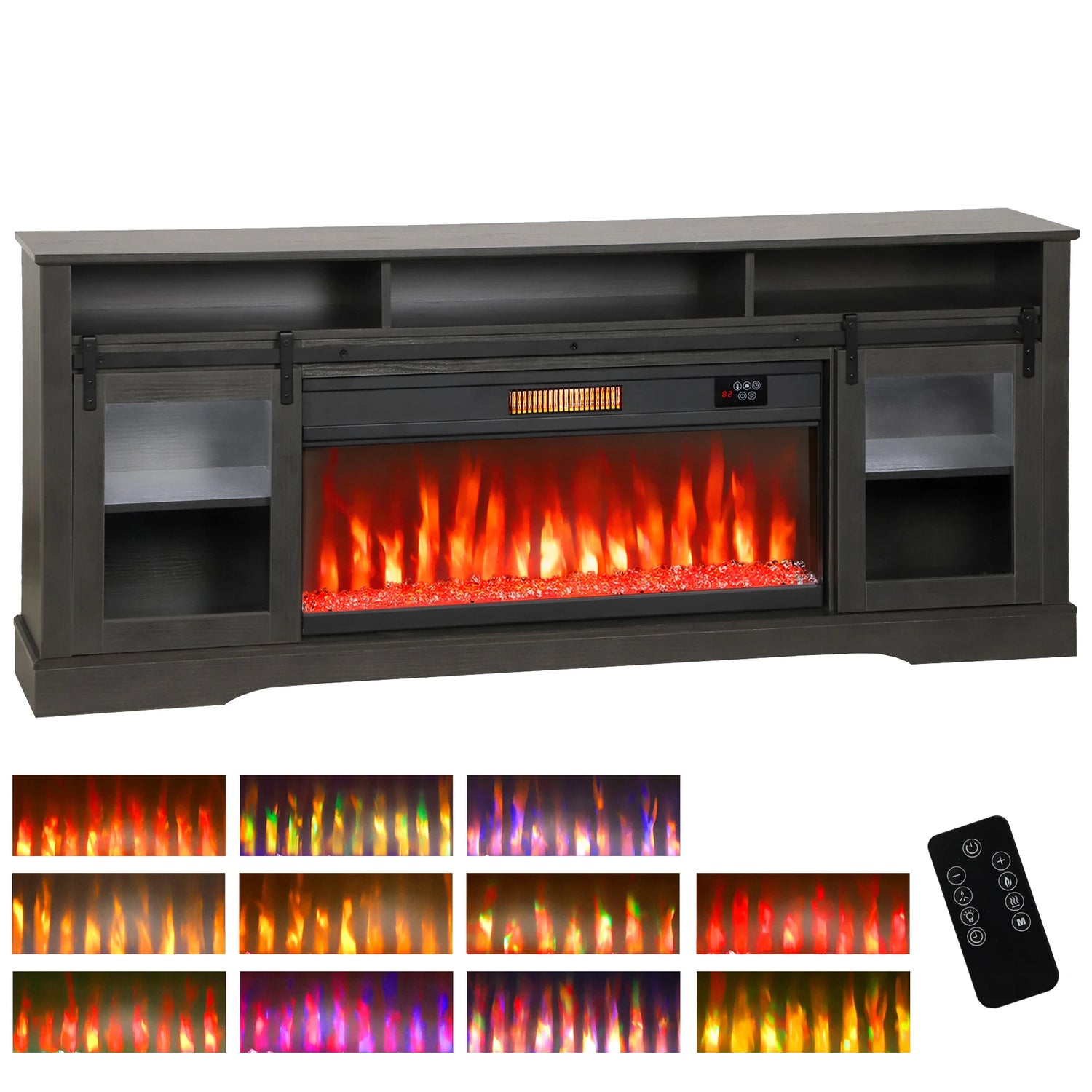 Black fireplace entertainment center with LED lights — product detail