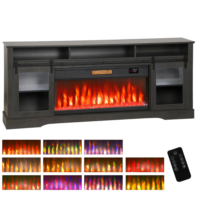 Black fireplace entertainment center with LED lights — product detail