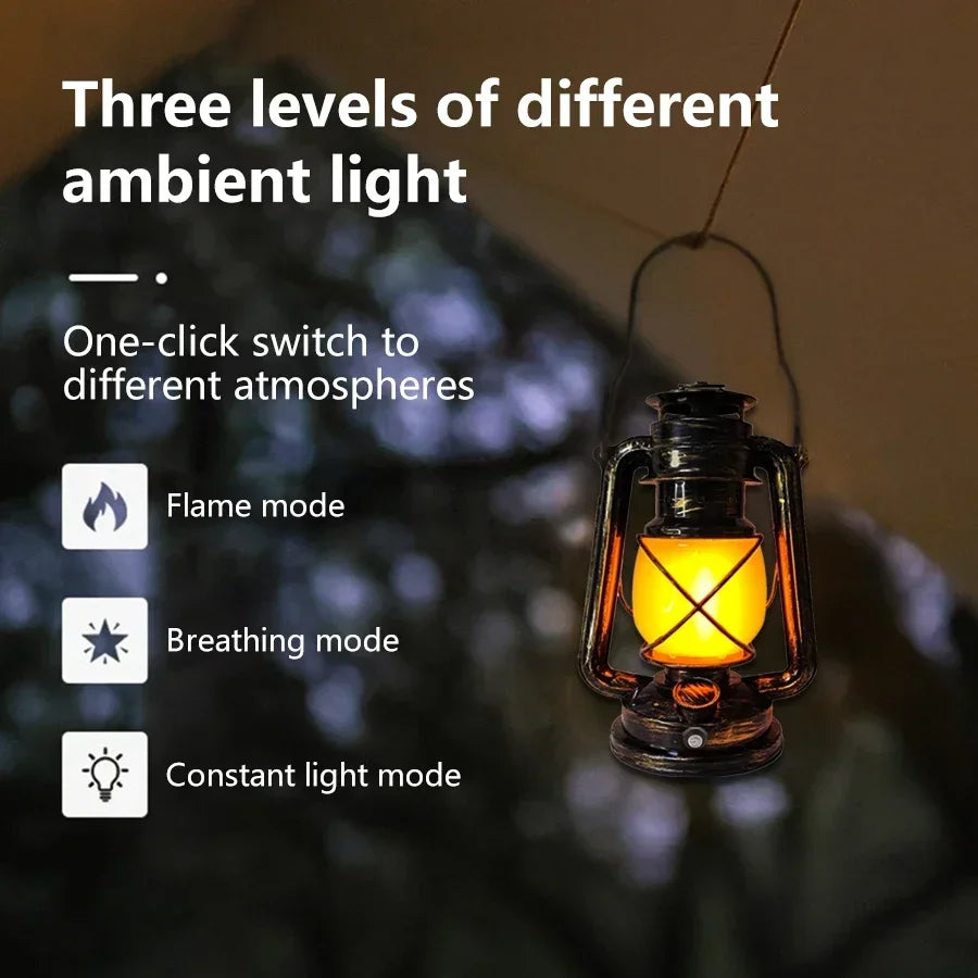 The lantern's three ambient light levels: flame mode, breathing mode and constant light