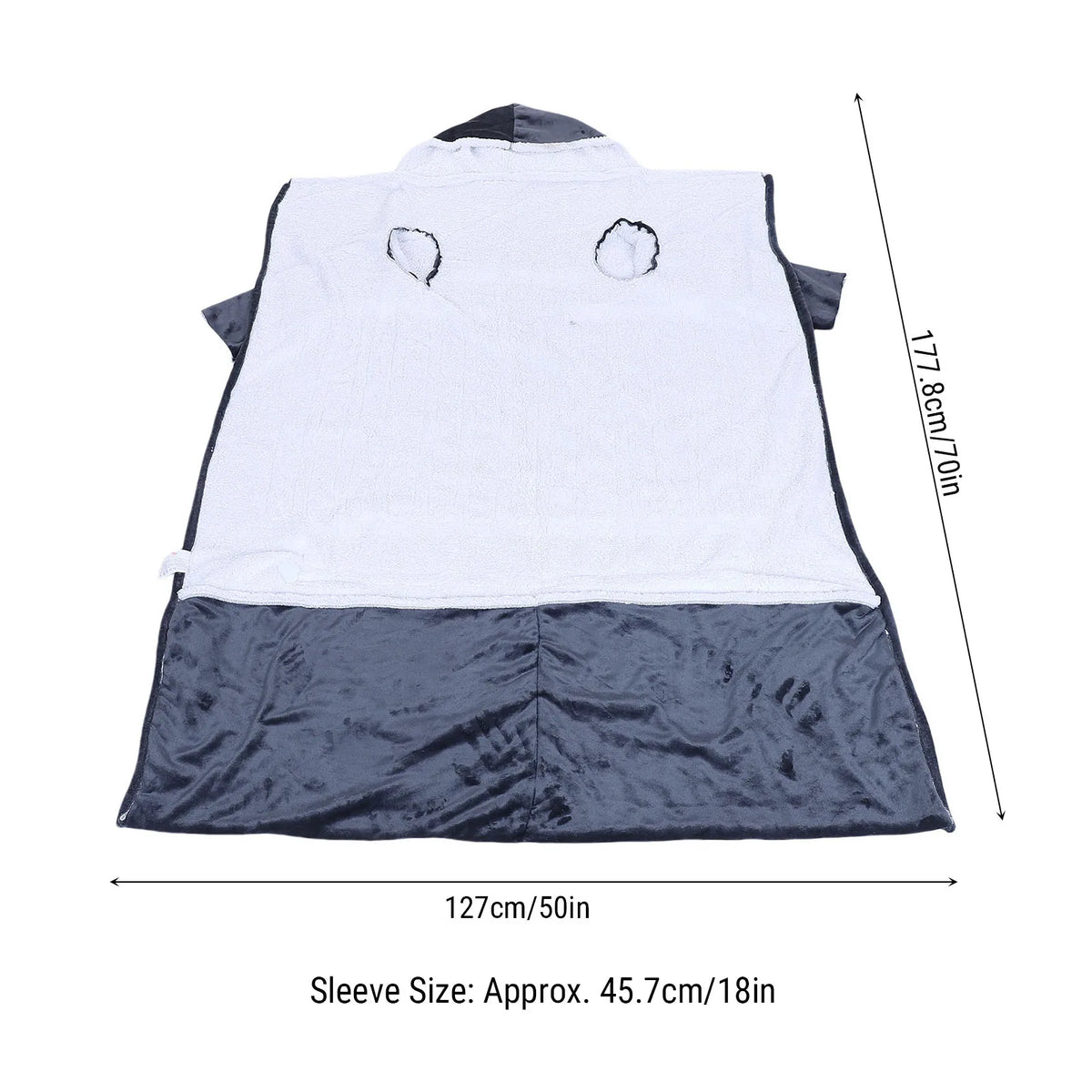 Wearable heated blanket dimensions, 50 inches wide by 70 inches long with 18-inch sleeves