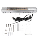 1500W outdoor infrared patio heater shown with its power cord, wall bracket and mounting hardware