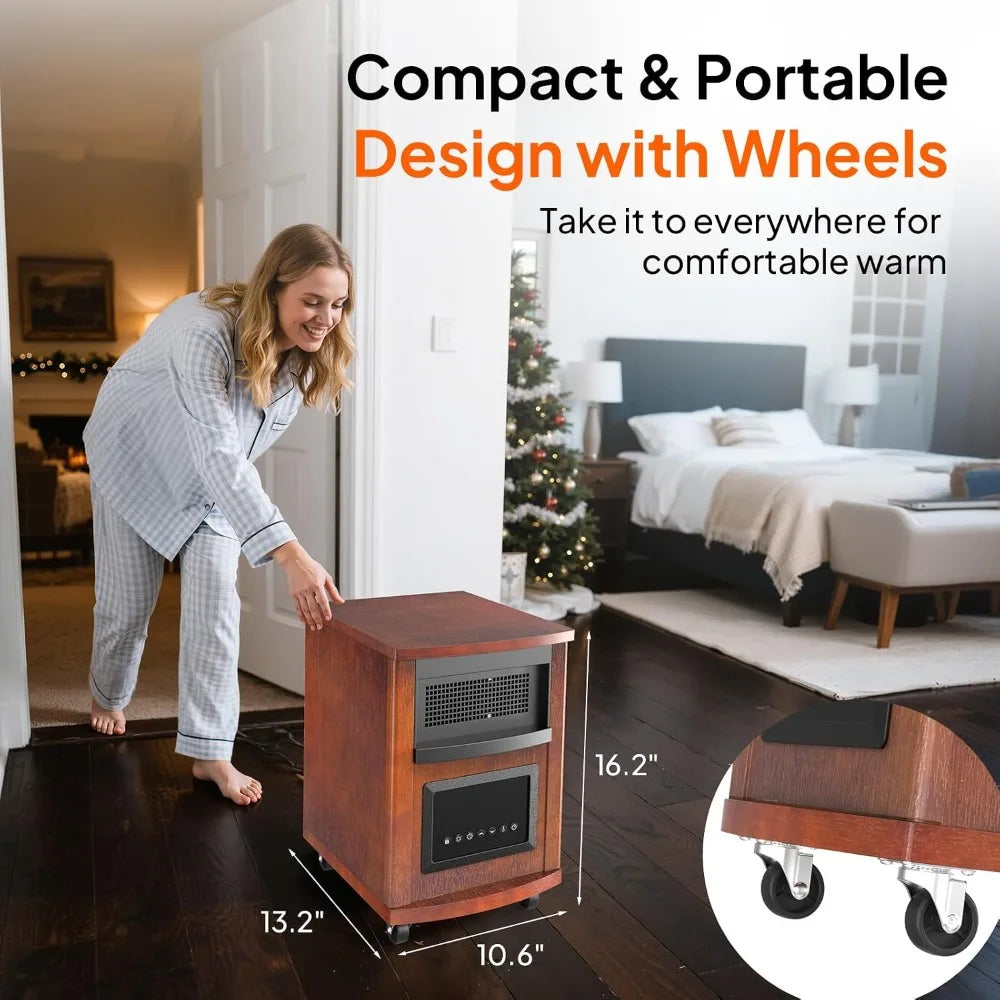 Wood-cabinet infrared quartz space heater with digital control panel, view 5