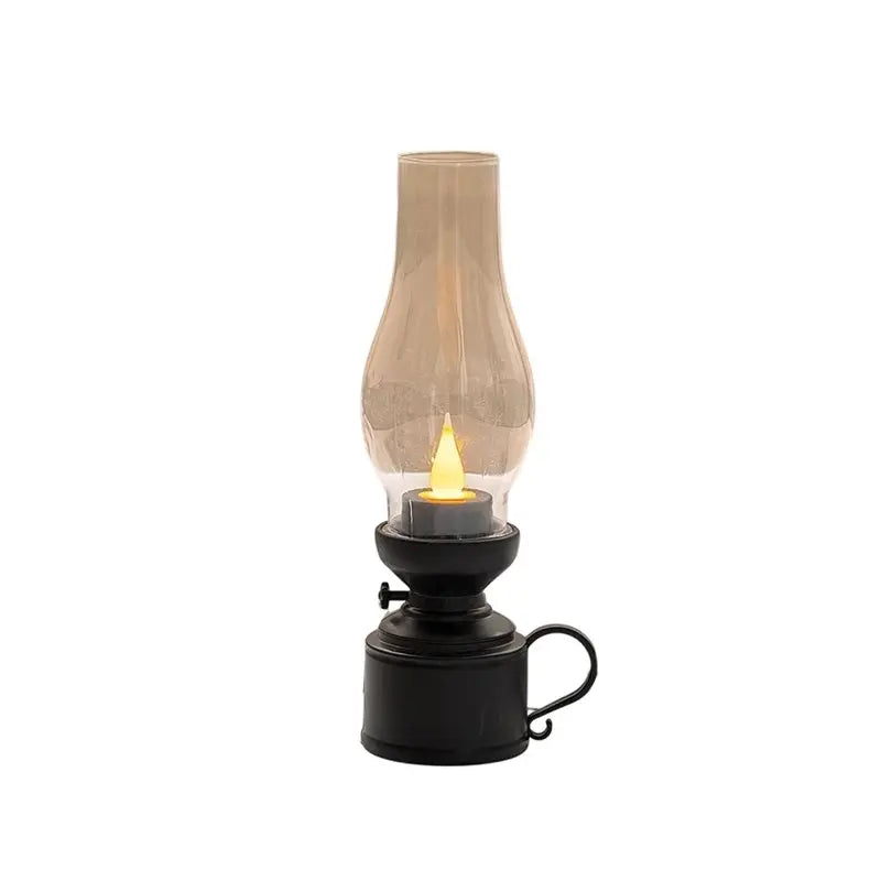 Black vintage oil-lamp style LED candle lantern