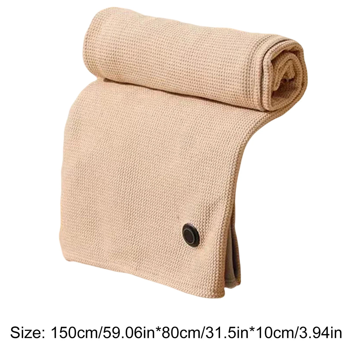 Apricot heated shawl wrap shown flat with dimensions of 59 by 31.5 inches