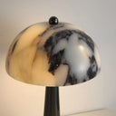 Close-up of the lit natural marble shade