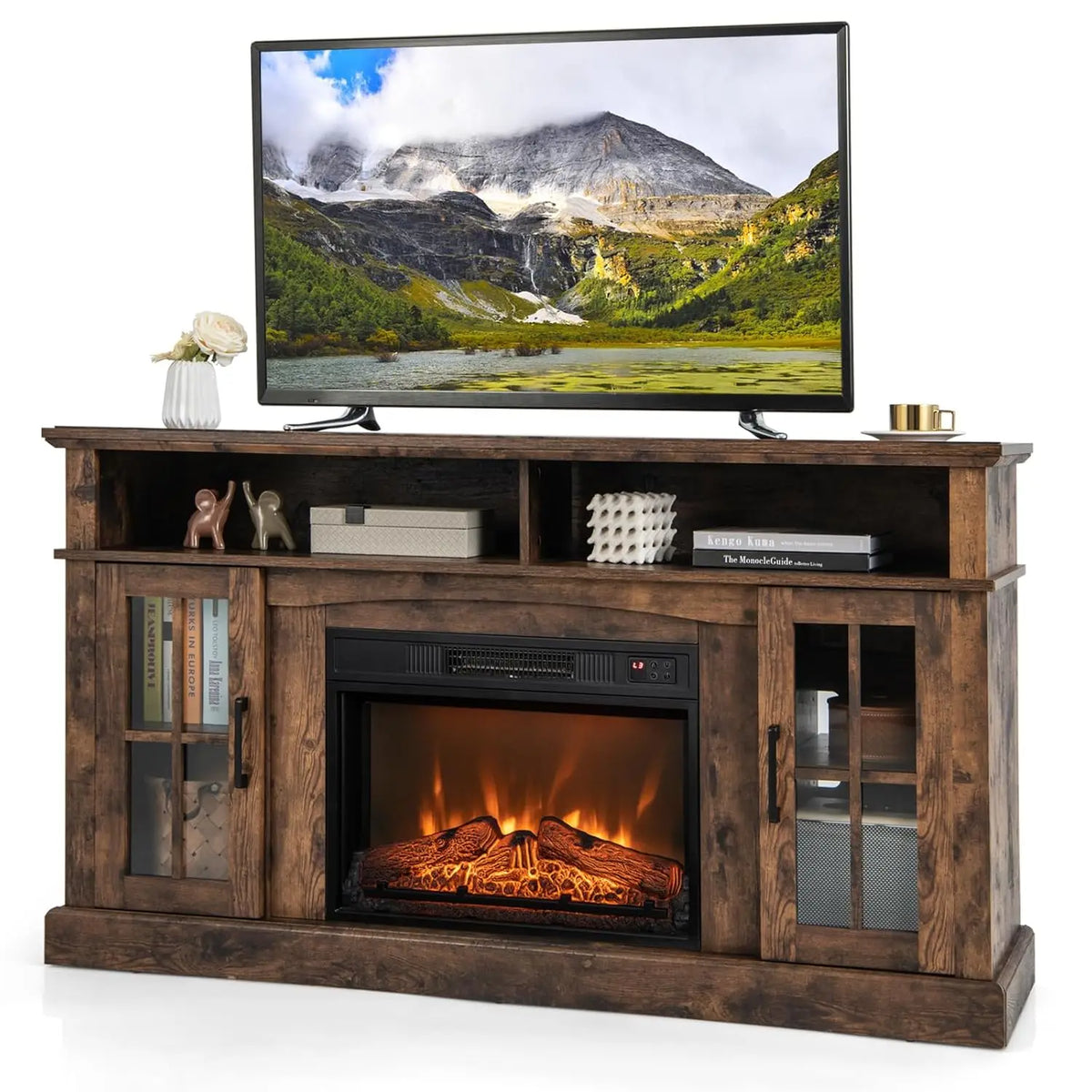 TV Stand for TVs Up to 65 Inch, Electric Fireplace TV Console w/Remote Control, Overheat Protection, Customized