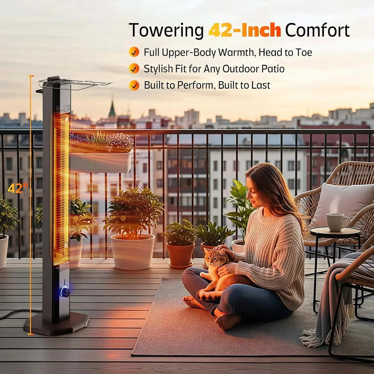 42-inch 1500W infrared patio heater tower, view 2