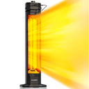 34-inch standing patio heater with its dual carbon heating tubes glowing