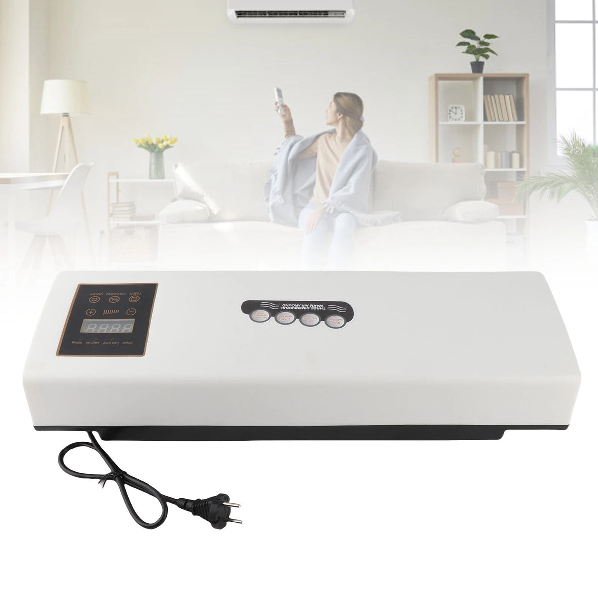 Wall mounted electric heater installed on a wall above a living space