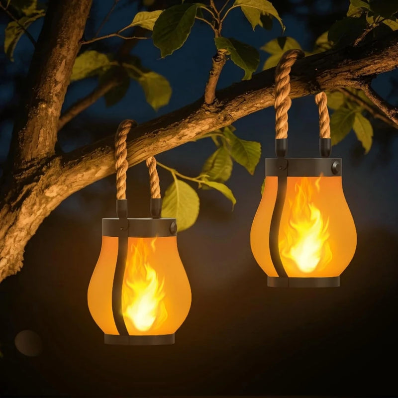 Solar flame table lights for patio and camping
