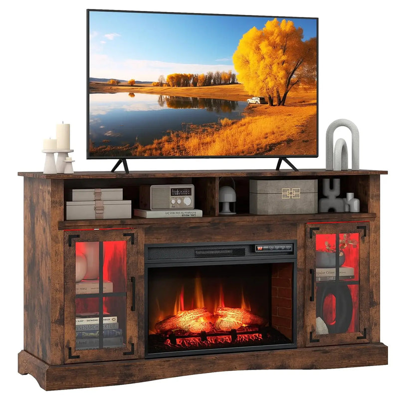Fireplace TV Stand for TVs Up to 65", Adjustable Shelves LED Light Entertainment Center with Electric Fire Place