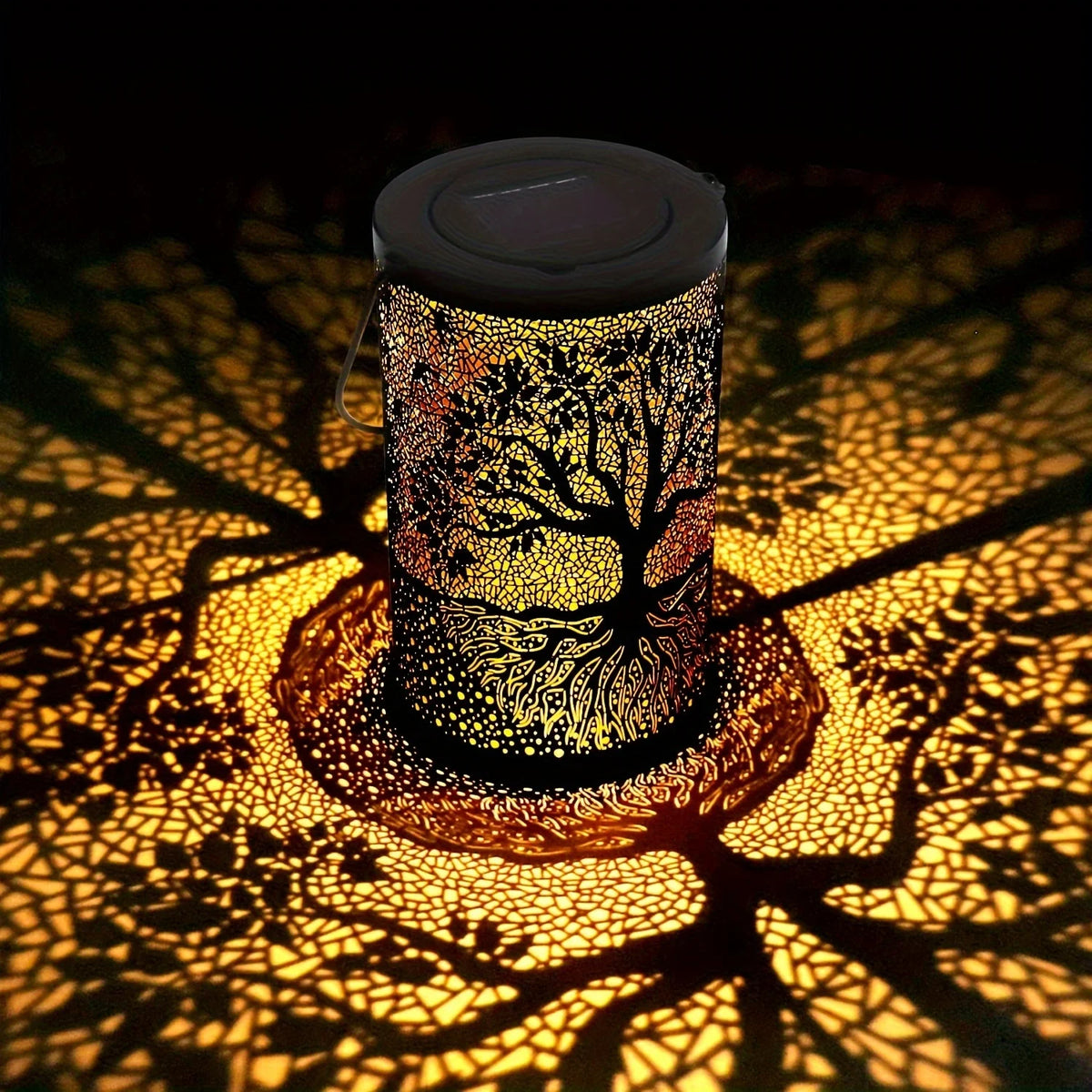 Vintage solar lantern with tree-of-life cut-out, photo 2