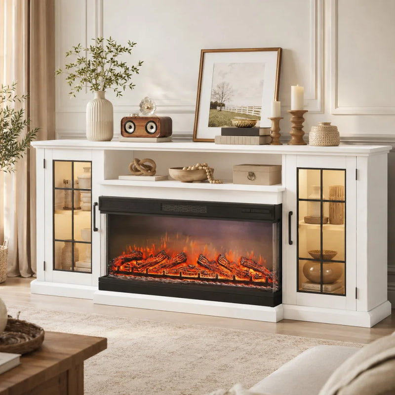 3-sided glass fireplace entertainment center — product detail