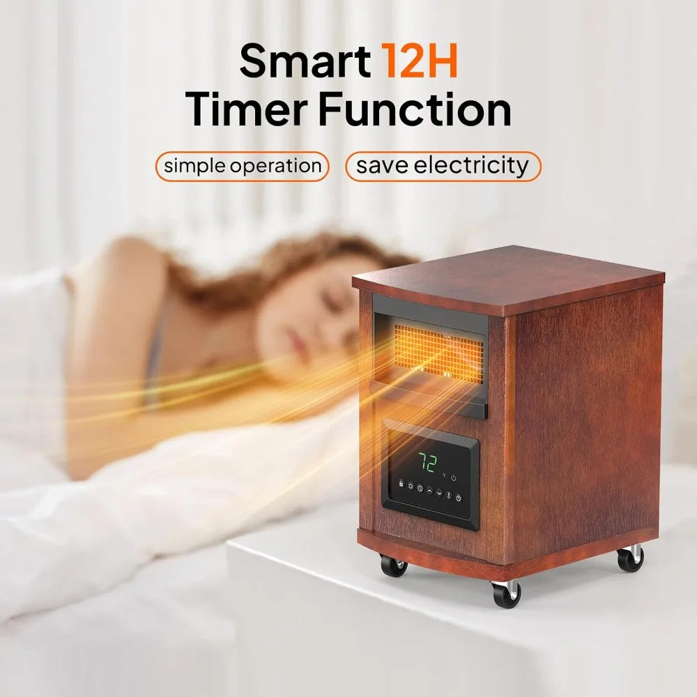 Wood-cabinet infrared quartz space heater with digital control panel, view 6