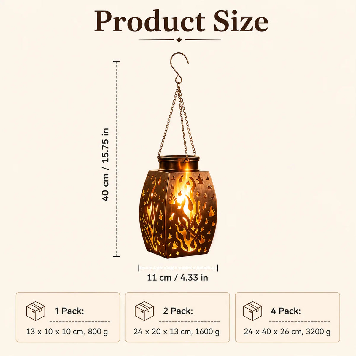 Bronze solar hanging lantern dimensions: 15.75 inches tall and 4.33 inches wide