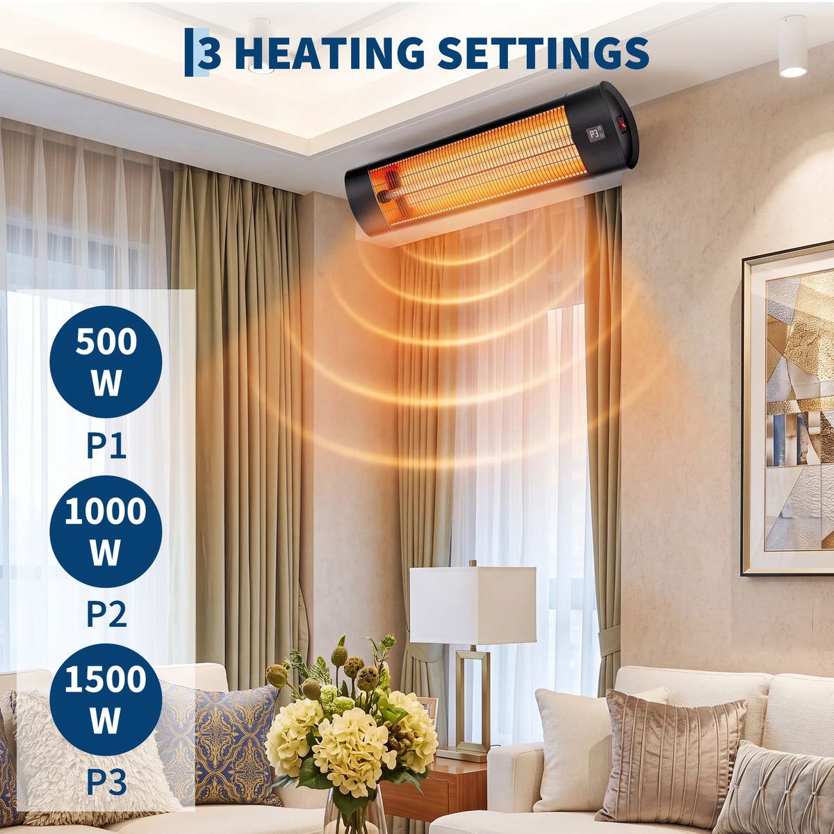 1500W carbon fiber infrared wall-mounted patio heater, view 3