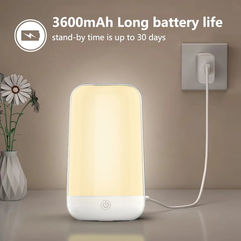 Rechargeable 3600mAh bedside lamp with up to 30 days standby and USB charging