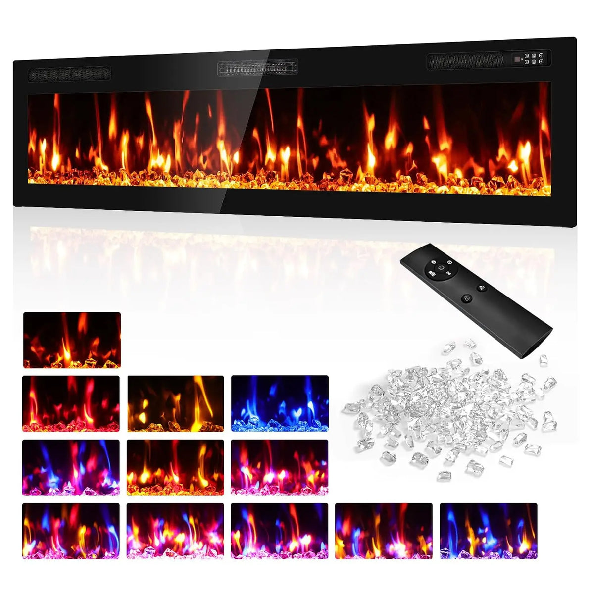 72" Electric Fireplace Recessed Wall Mounted, Ultra Thin Linear Fireplace Inserts,12 Flame Colors, Timer, Remote &
