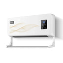 Wall-mounted PTC ceramic heater shown on a plain background with its digital display