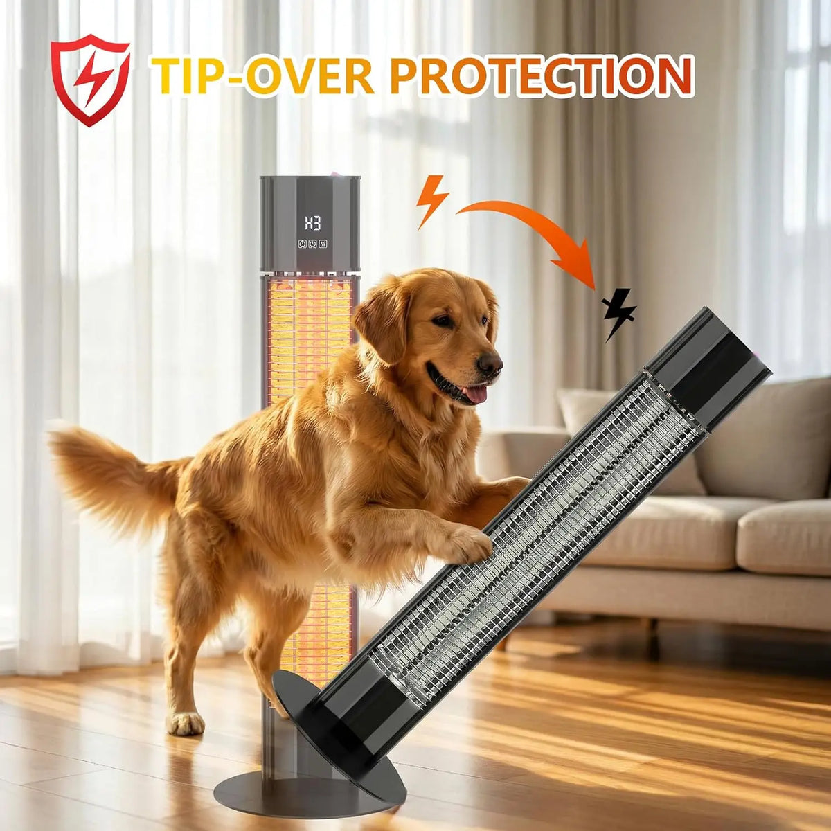 38.5-inch 1500W portable infrared patio heater tower, view 6