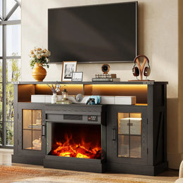Electric Fireplace TV Stand for TVs up to 65 Inch, Modern Media Console Entertainment Center, Adjustable LED Flame for Living Rooms