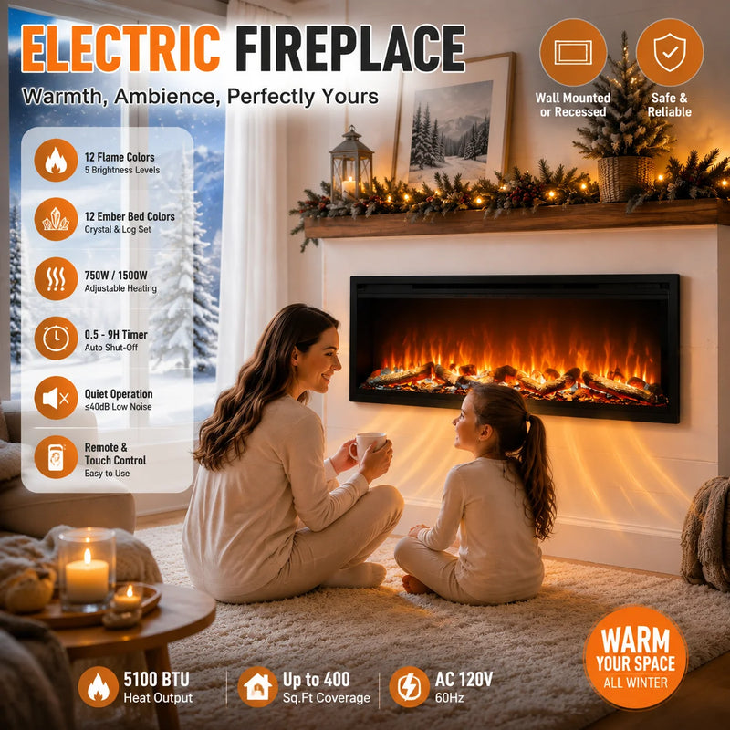 50 inch linear recessed electric fireplace product view