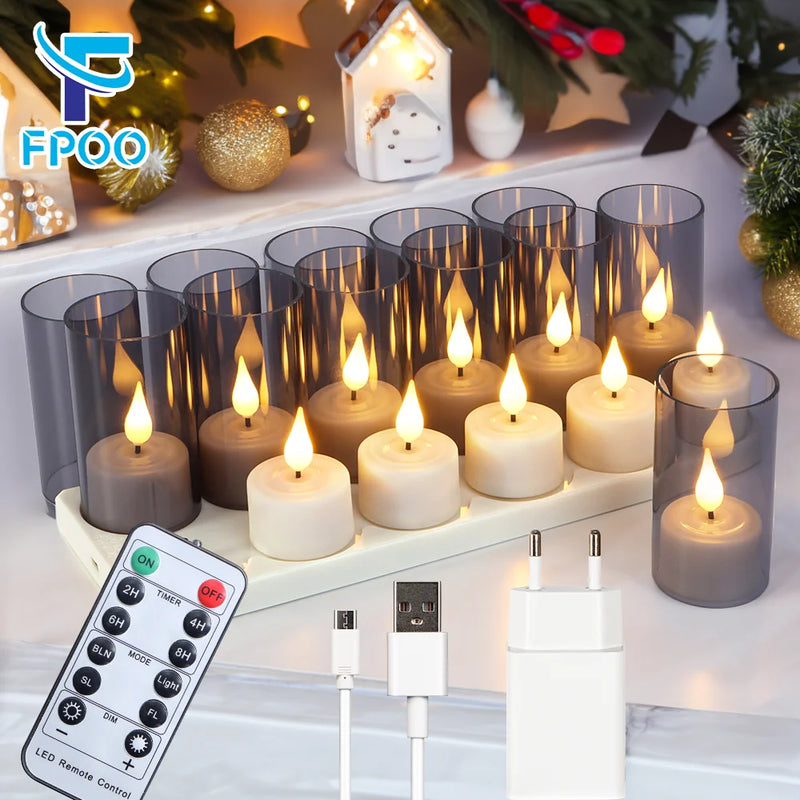 Rechargeable flameless LED candles with remote and black cups