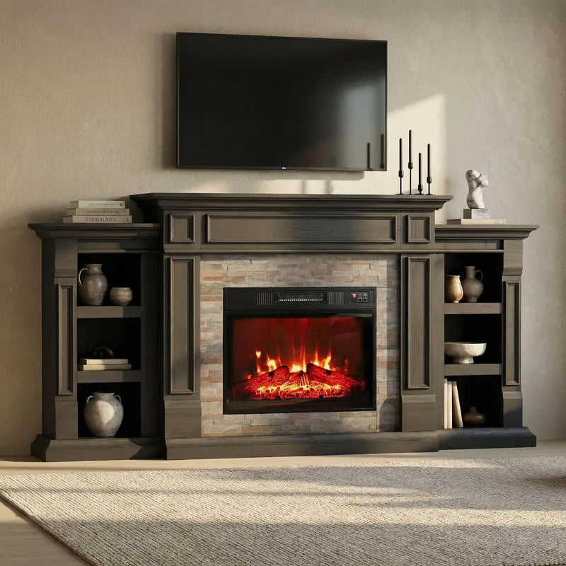 72 inch black electric fireplace TV stand with mantel