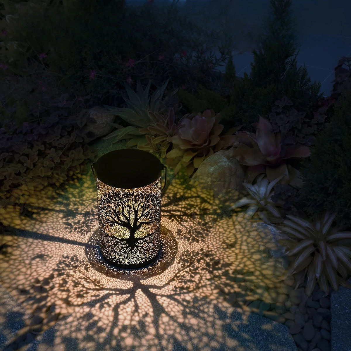 Vintage solar lantern with tree-of-life cut-out, photo 3