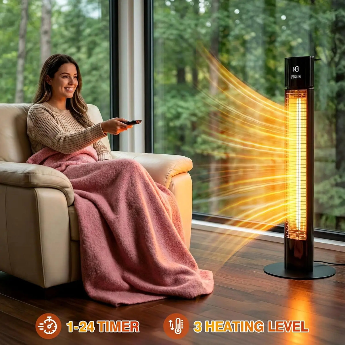 38.5-inch 1500W portable infrared patio heater tower, view 2
