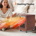 Wood-cabinet infrared quartz space heater with digital control panel, view 3