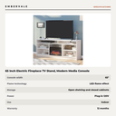 65 Inch Electric Fireplace TV Stand, Modern Media Console Entertainment Center, Storage — specifications