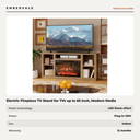 Electric Fireplace TV Stand for TVs up to 65 Inch, Modern Media Console Entertainment — specifications