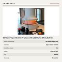 3D Water Vapor Electric Fireplace with LED Flame Effect, Built-In Humidifier & Crackling — specifications