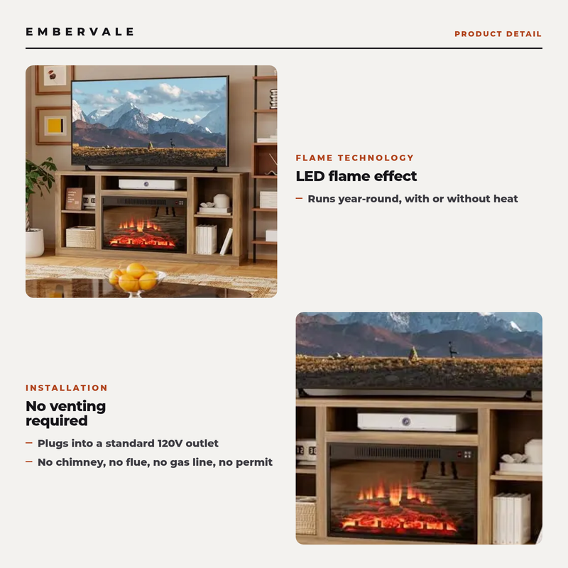 Electric Fireplace TV Stand for TVs up to 65 Inch, Modern Media Console Entertainment — key features