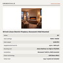 50 Inch Linear Electric Fireplace, Recessed & Wall Mounted Fireplace Heater with Crystal — specifications