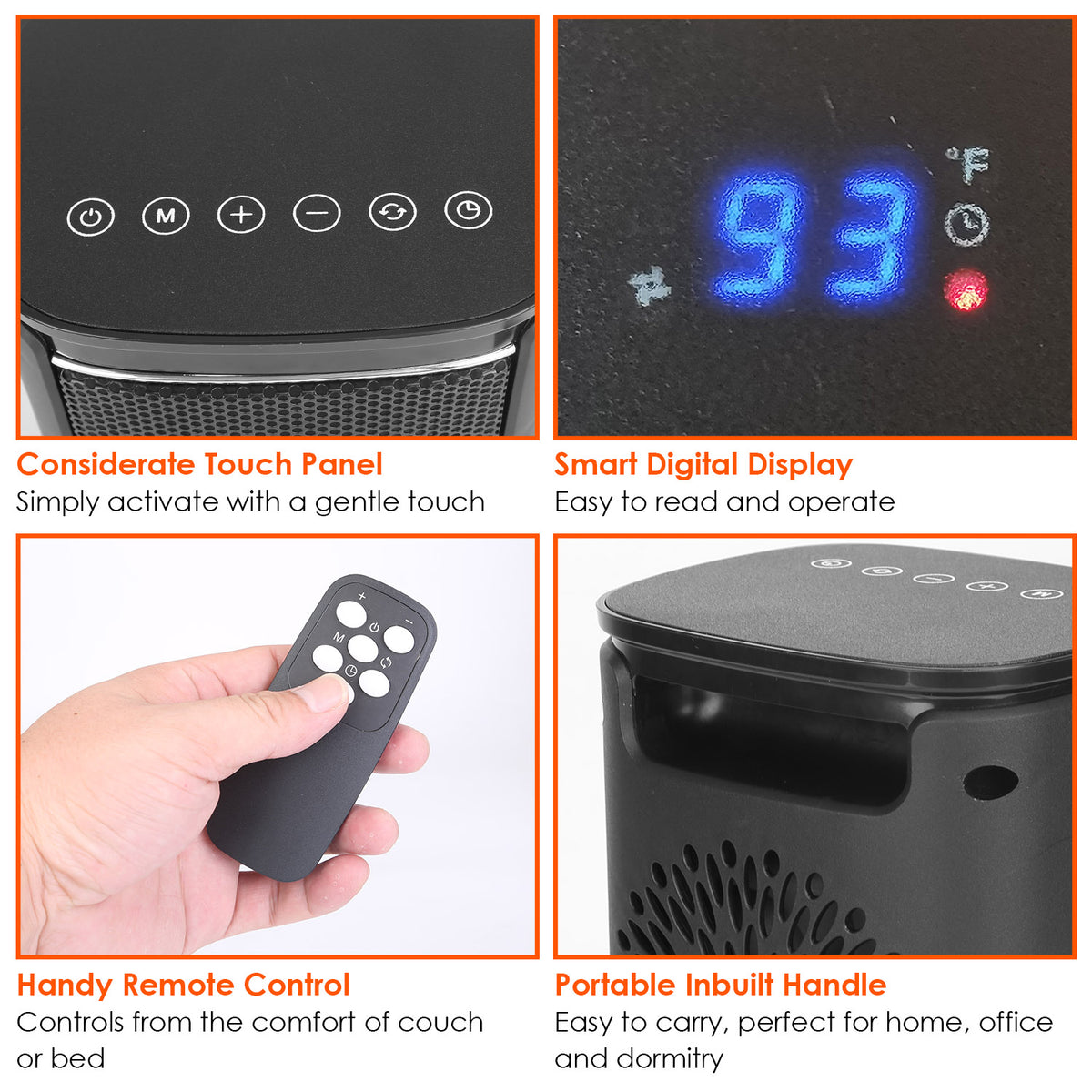 Touch panel, digital display, remote and carry handle