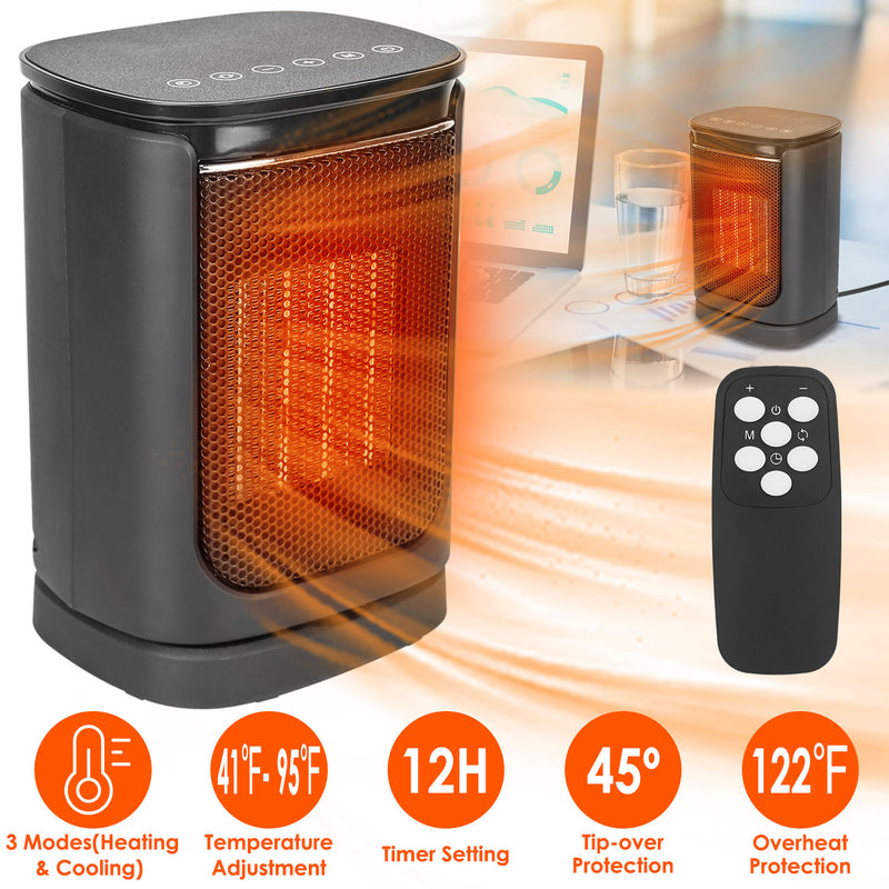 Ceramic space heater with remote and feature icons